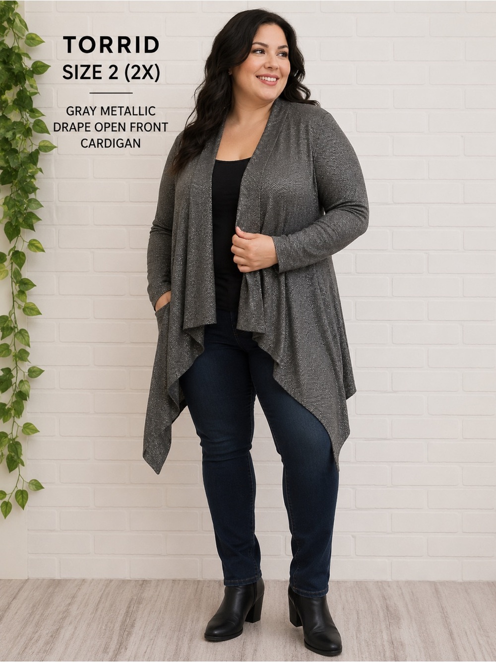 Torrid Gray metallic Drape open Front cardigan /size 2 (2X)